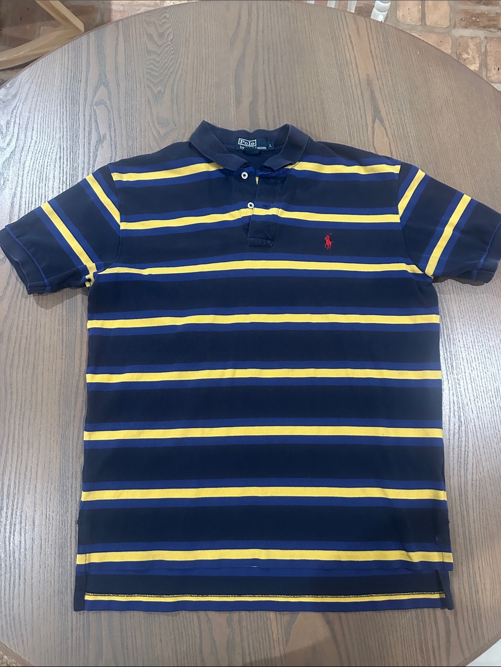 Ralph Lauren Navy and Yellow Striped Polo Shirt